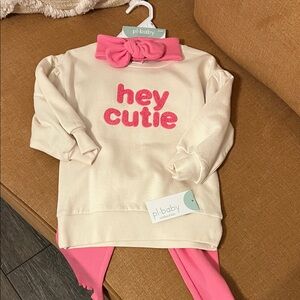 PL Cream Baby Outfit with Pink Accents 2T